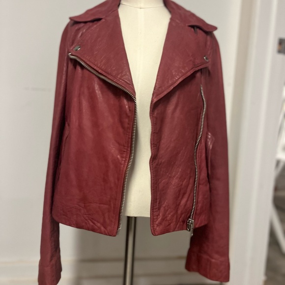 J. Crew Collection Washed Red Leather Motorcycle Jacket - Picture 5 of 5